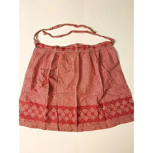 Vintage Red and White Pattern Half Apron One Pocket 18  Inch Long Tie Back